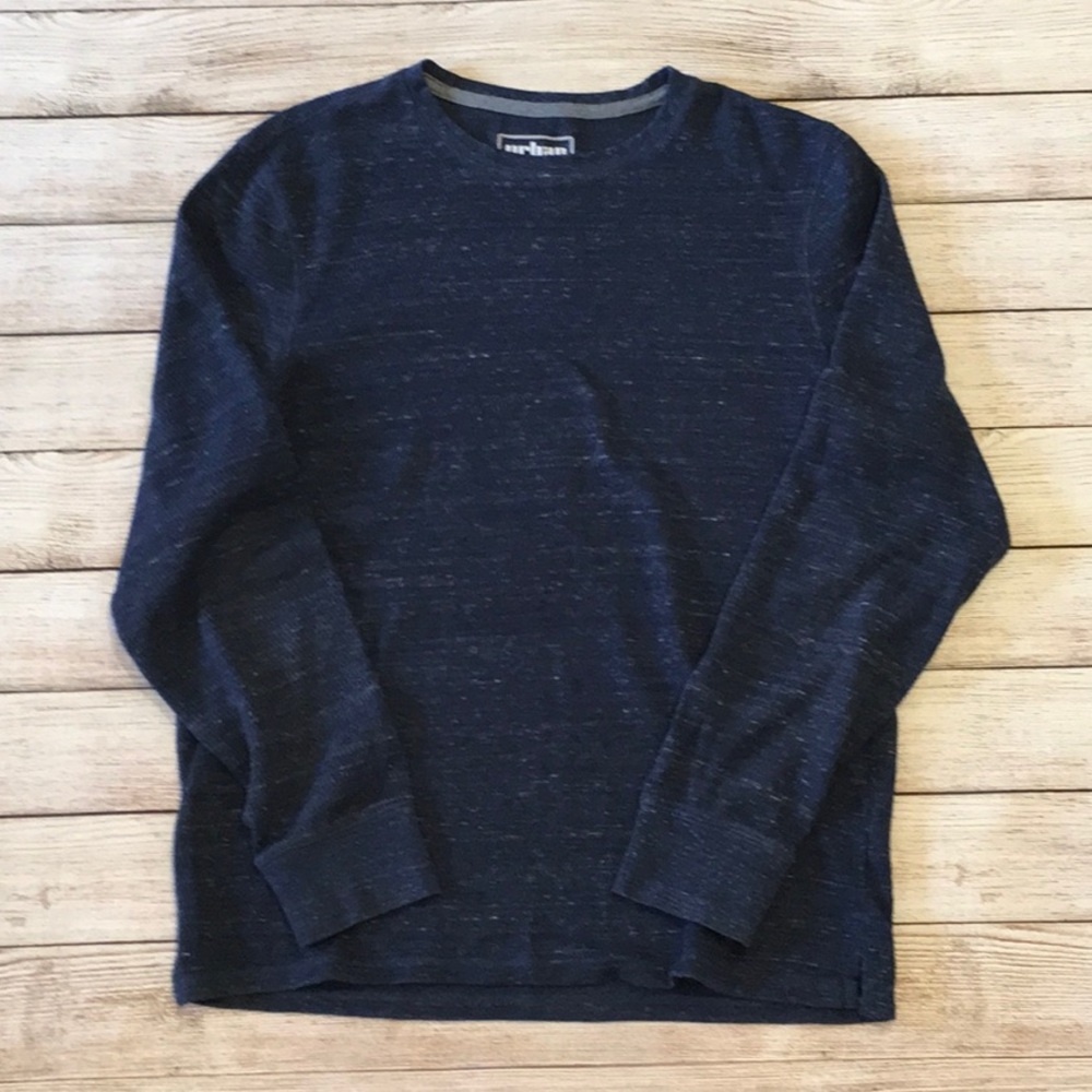 Men's large, urban pipeline, waffle knit, space-dyed blue long-sleeved tee. EUC